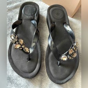 BCBGeneration Flip Flops with Bling in Black Opaque Jelly. NWT